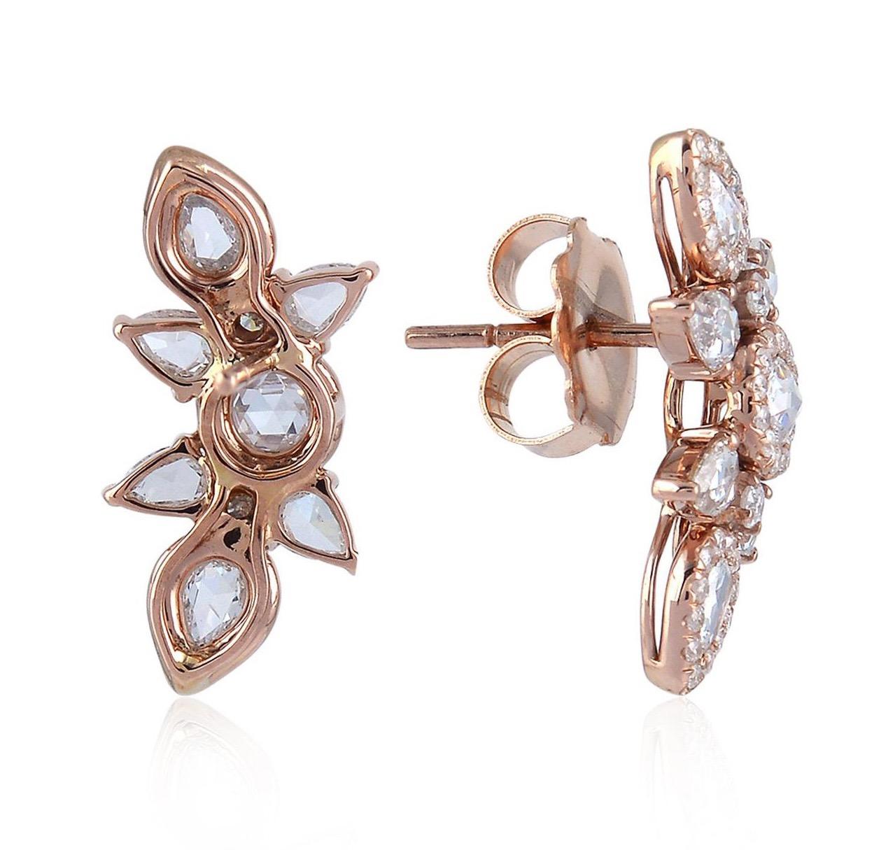 1.92 Carat Rose Cut Diamond 18 Karat Gold Stud Earrings In New Condition For Sale In Hoffman Estate, IL