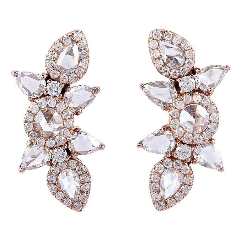 1.92 Carat Rose Cut Diamond 18 Karat Gold Stud Earrings For Sale at 1stDibs