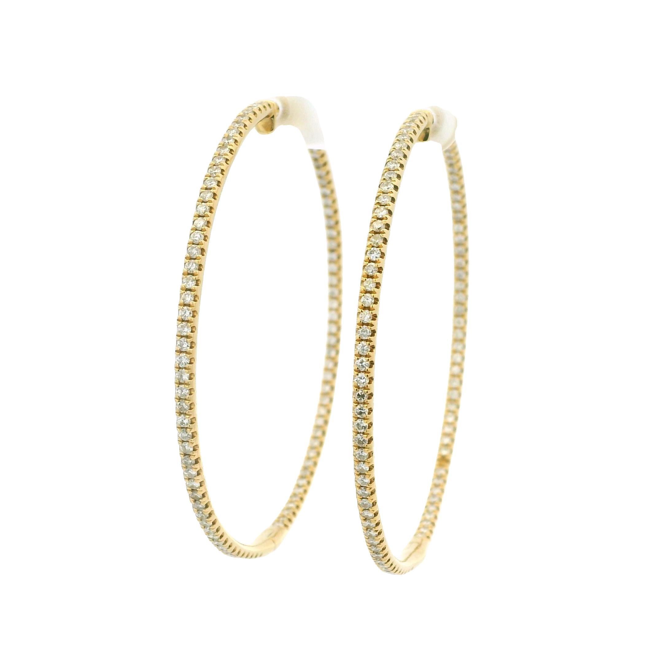 Natural 1.92 Carat Diamond 18-Karat Extra Large Hoop Earrings In Stock For Sale 2
