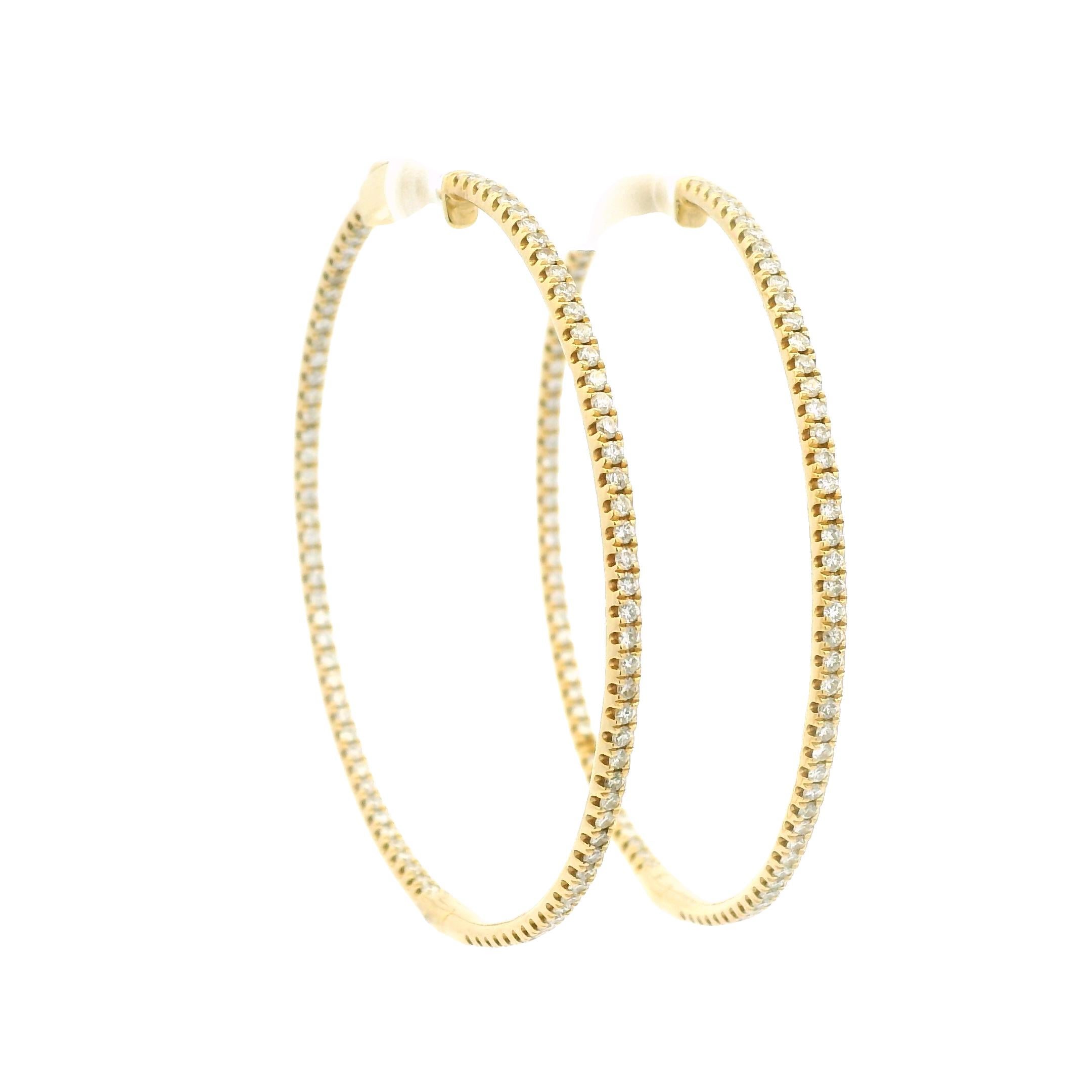 Natural 1.92 Carat Diamond 18-Karat Extra Large Hoop Earrings In Stock For Sale 3