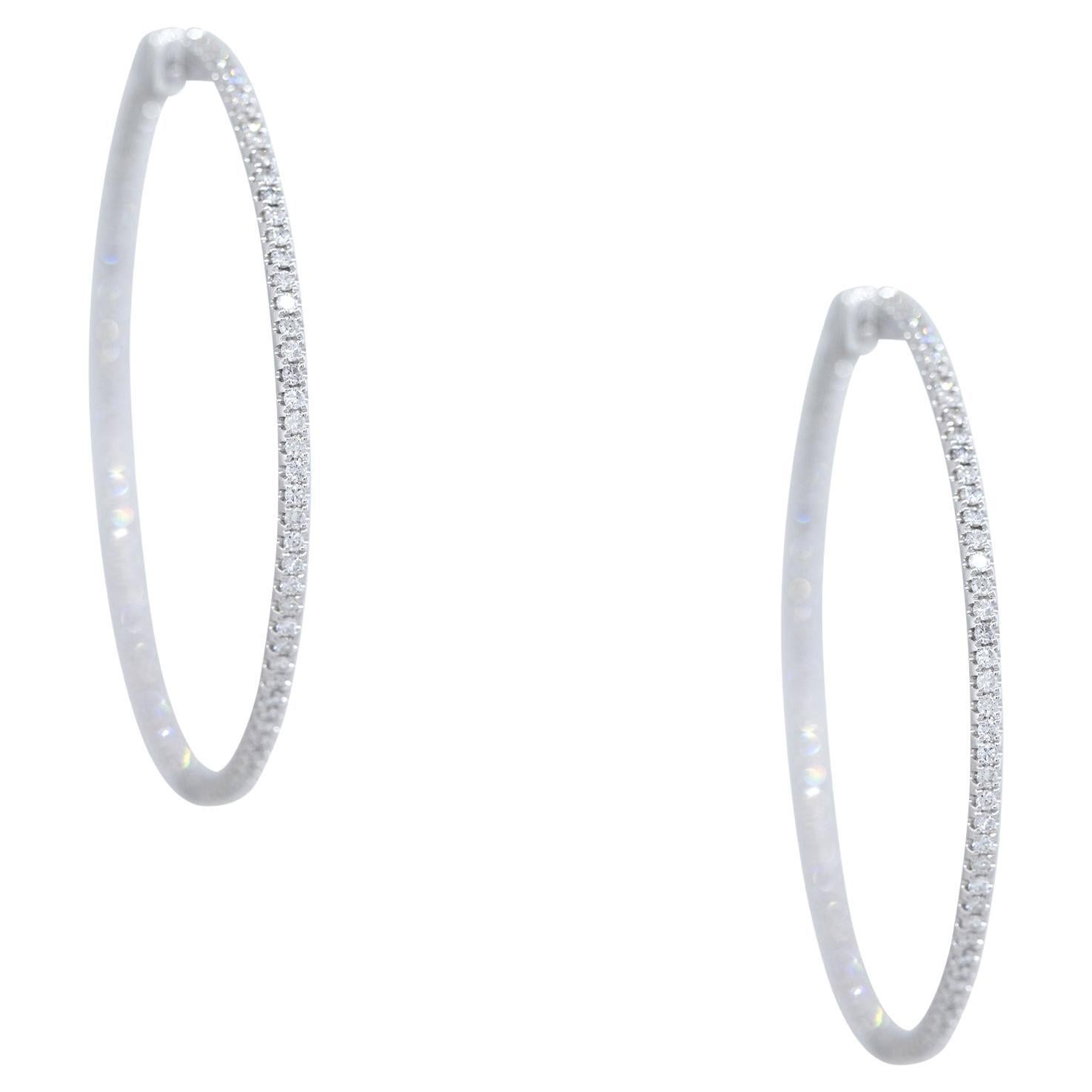1.92 Carat Round Brilliant Cut Diamond Large Hoop Earrings 18 Karat In Stock
