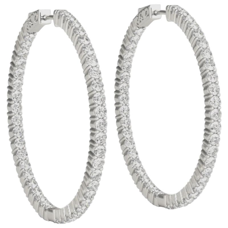1.92 Carat Round Diamond Hoop Earrings For Sale