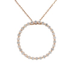 1.92 Carat Round Diamond Open Circle Pendant Necklace 14 Karat in Stock