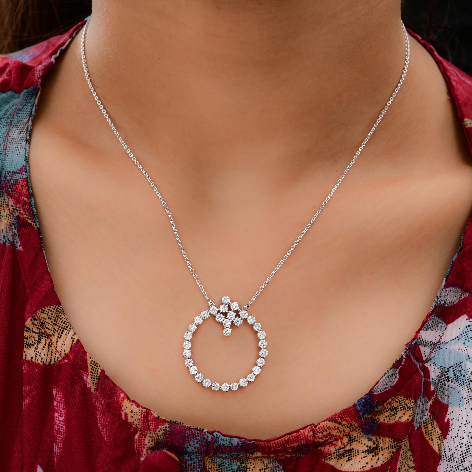 1.92 Carat SI Clarity HI Color Circle Pendant Fine Necklace 14 Karat White Gold In New Condition For Sale In Diera, Dubai