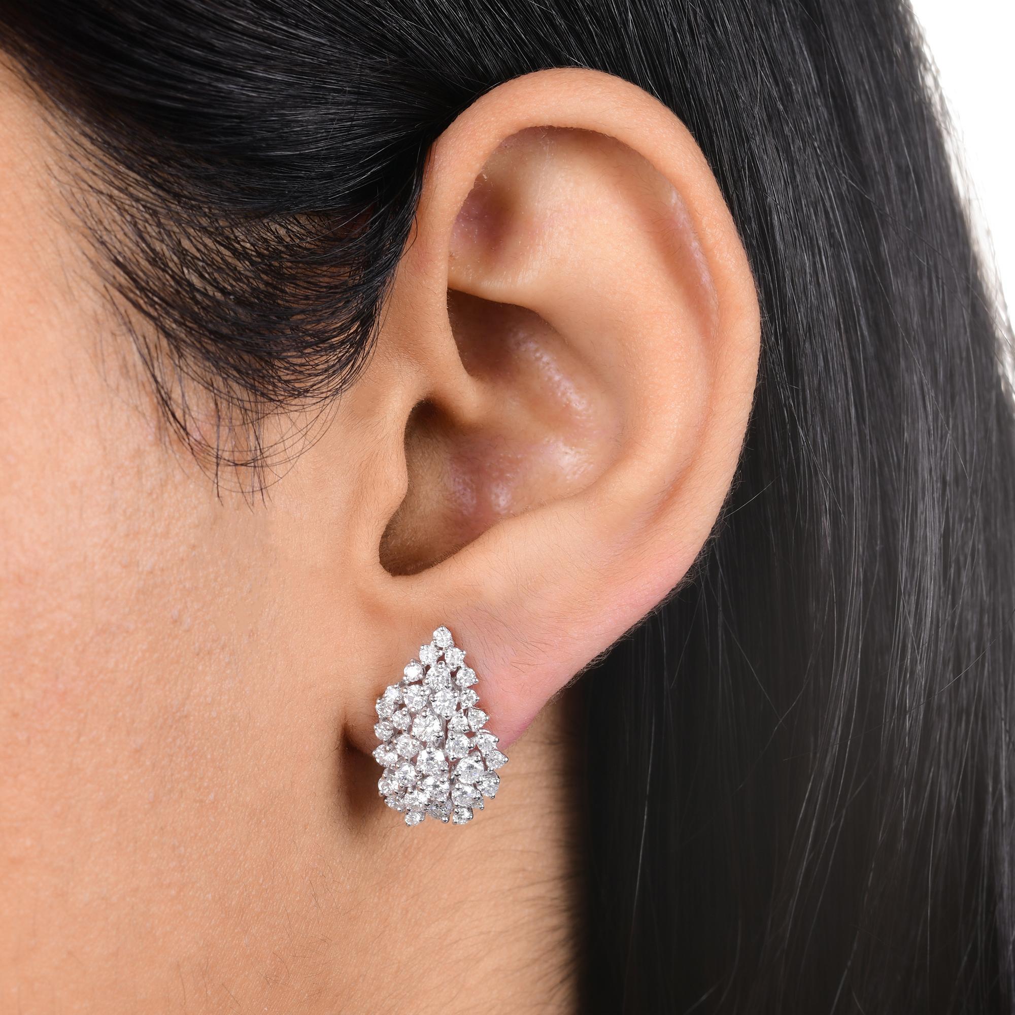 Modern 1.92 Carat SI Clarity HI Color Diamond 18 Karat White Gold Cluster Earrings For Sale