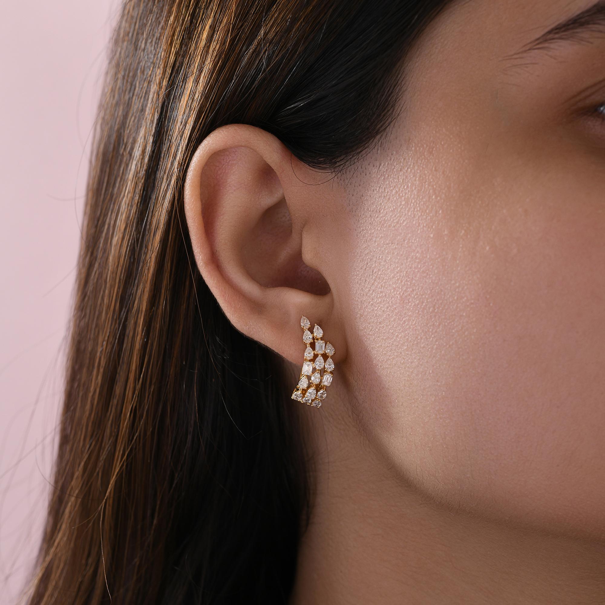 Pendientes de aro de diamantes mixtos de 1,92 quilates, claridad SI y color HI, oro amarillo de 14 quilates Corte mixto en venta