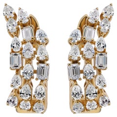 1.92 Carat SI Clarity HI Color Mixed Diamond Hoop Earrings 14 Karat Yellow Gold