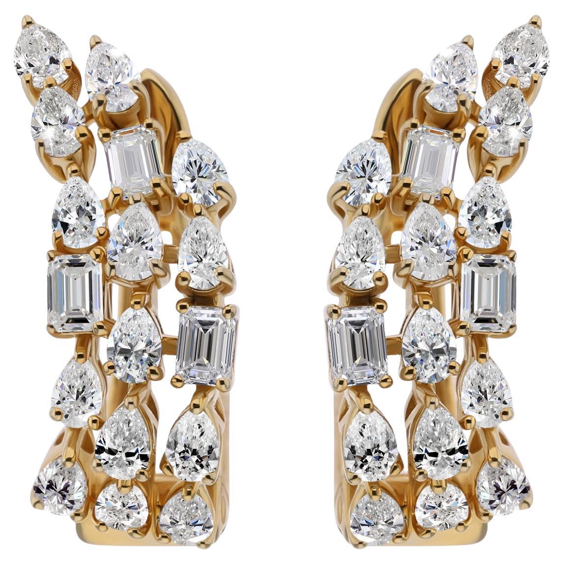 1.92 Carat SI Clarity HI Color Mixed Diamond Hoop Earrings 18 Karat Yellow Gold