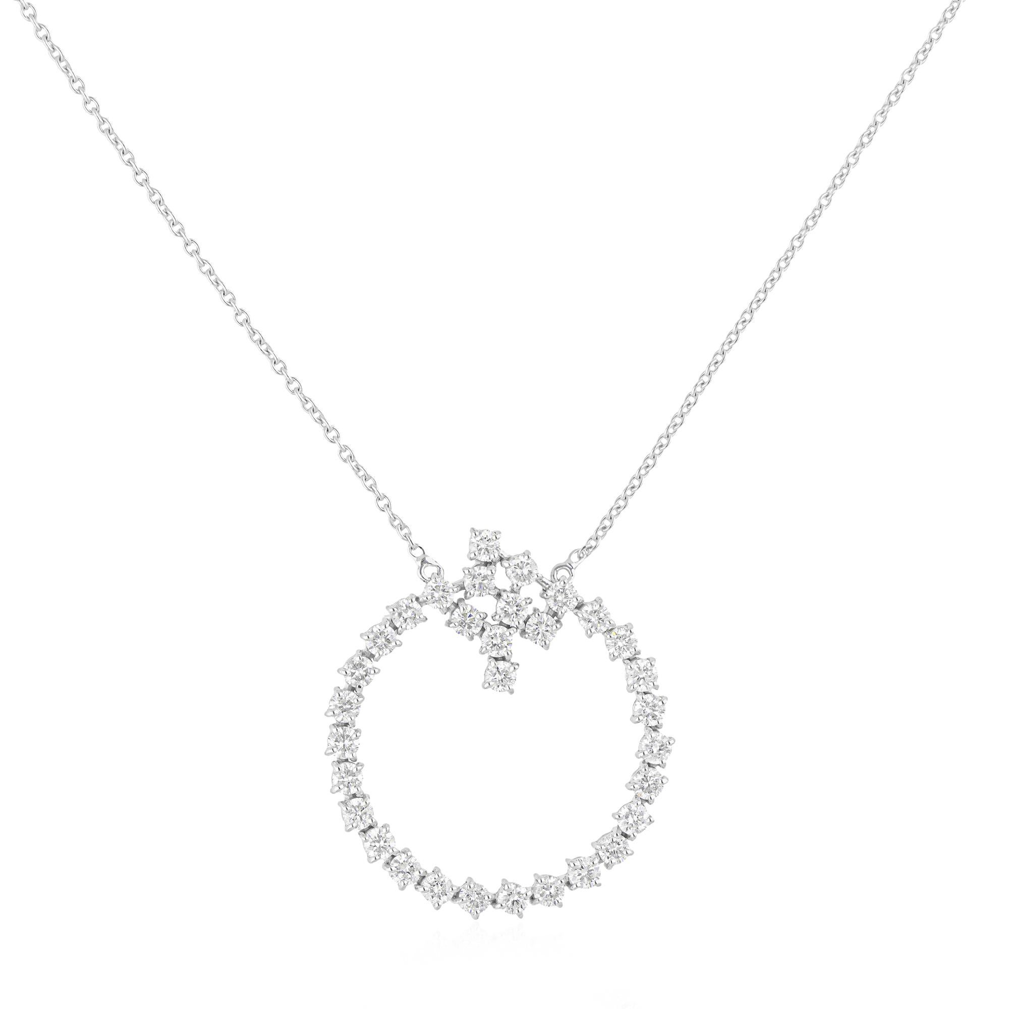 Taglio rotondo 1,92 Carati SI Chiarezza HI Colore Collana a cerchio aperto in oro bianco 14 carati in vendita