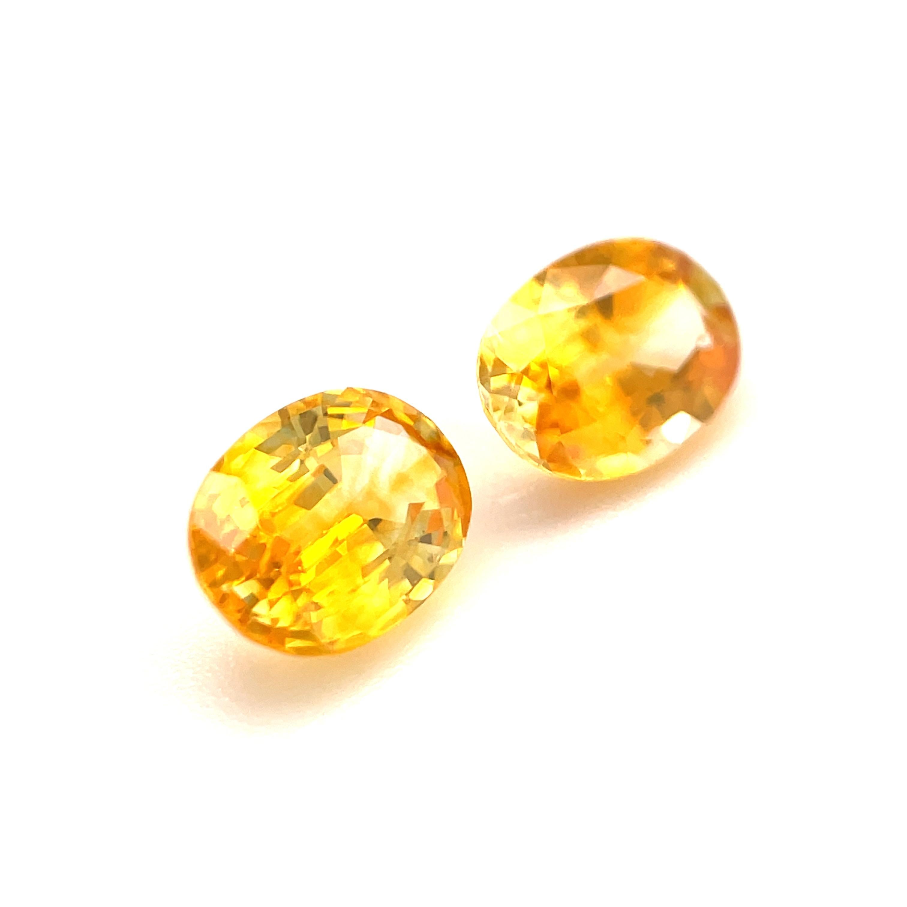 Artisan 1.92 Carat Total Oval Yellow Sapphire Pair for Earrings, Loose Gemstones For Sale