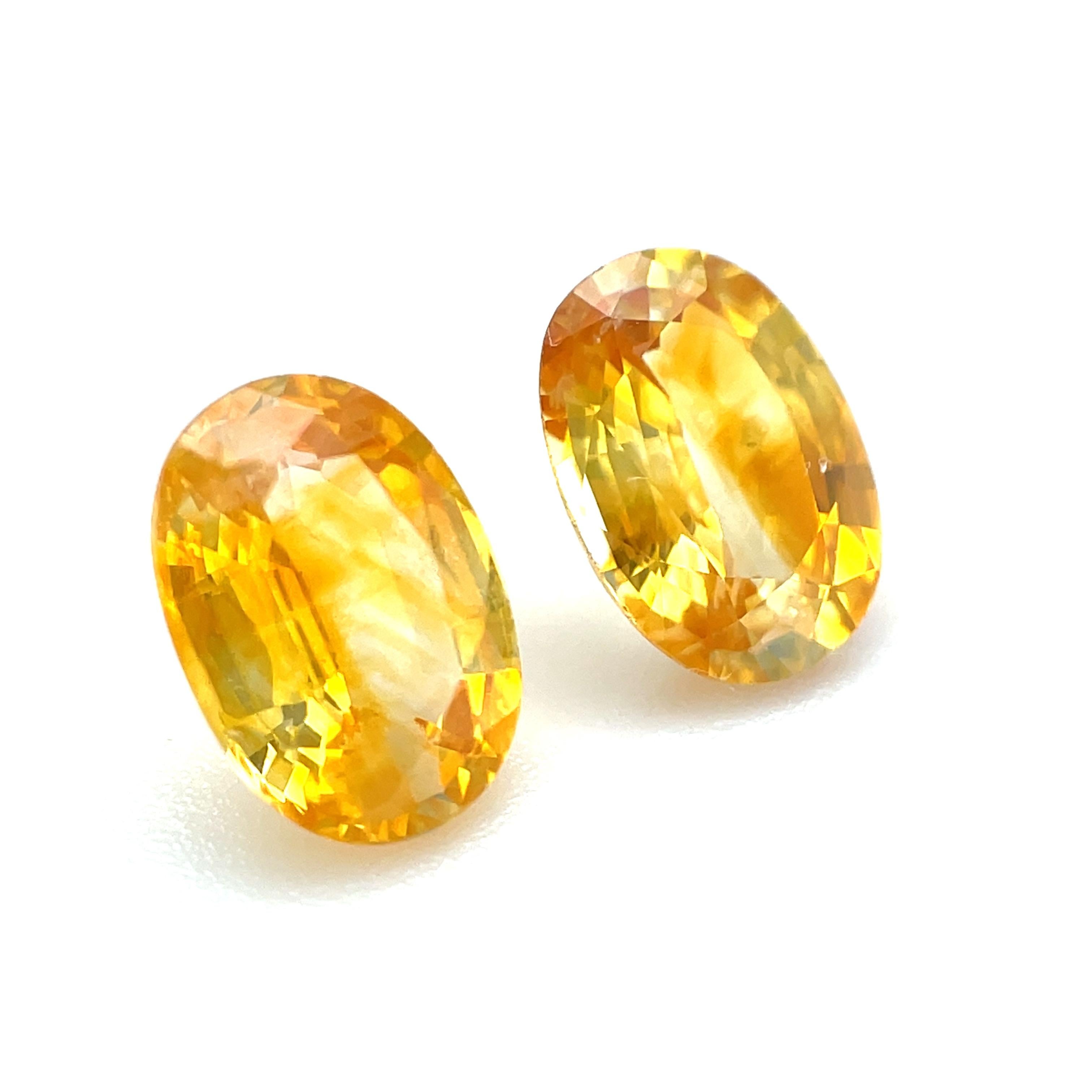 Women's or Men's 1.92 Carat Total Oval Yellow Sapphire Pair for Earrings, Loose Gemstones For Sale