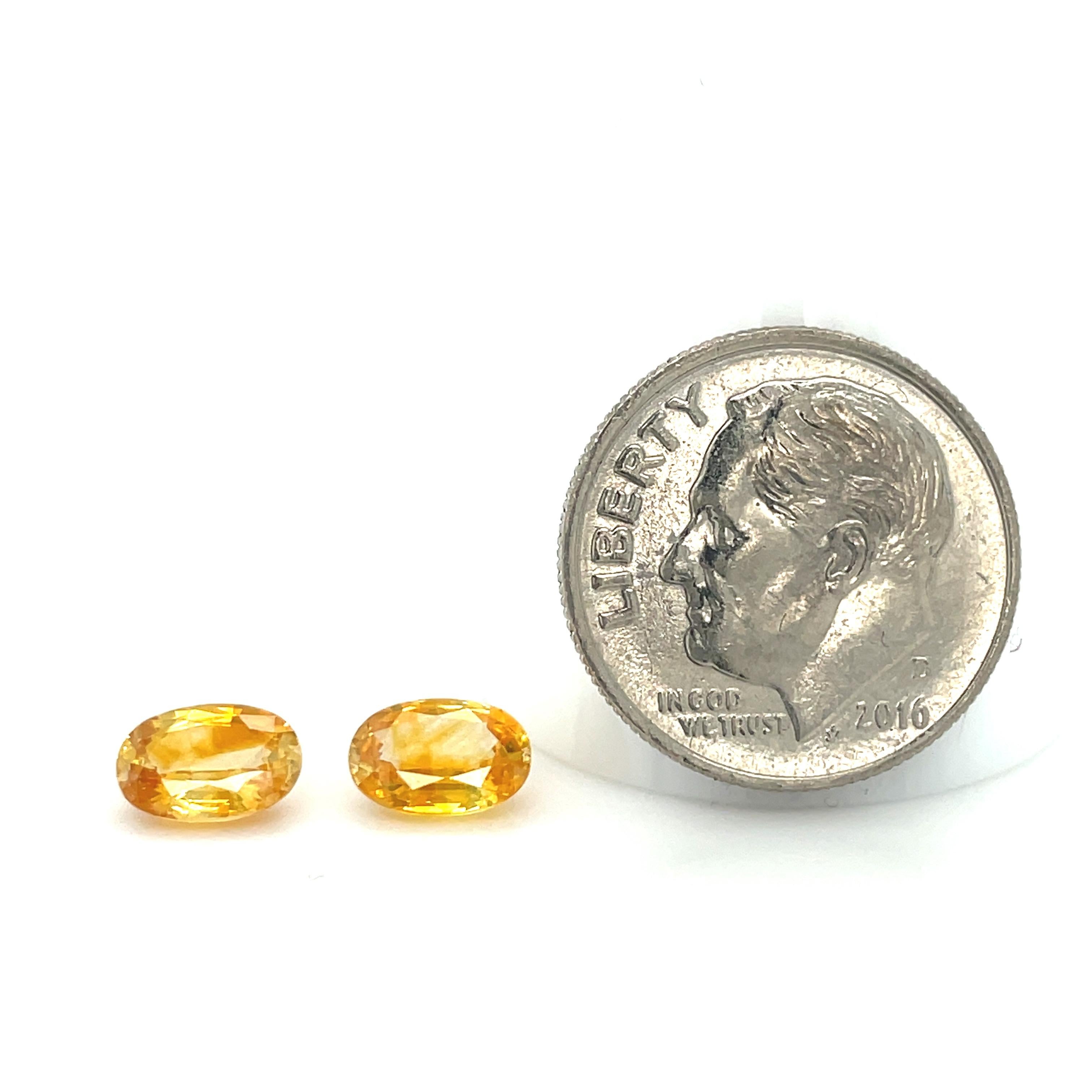1.92 Carat Total Oval Yellow Sapphire Pair for Earrings, Loose Gemstones For Sale 1