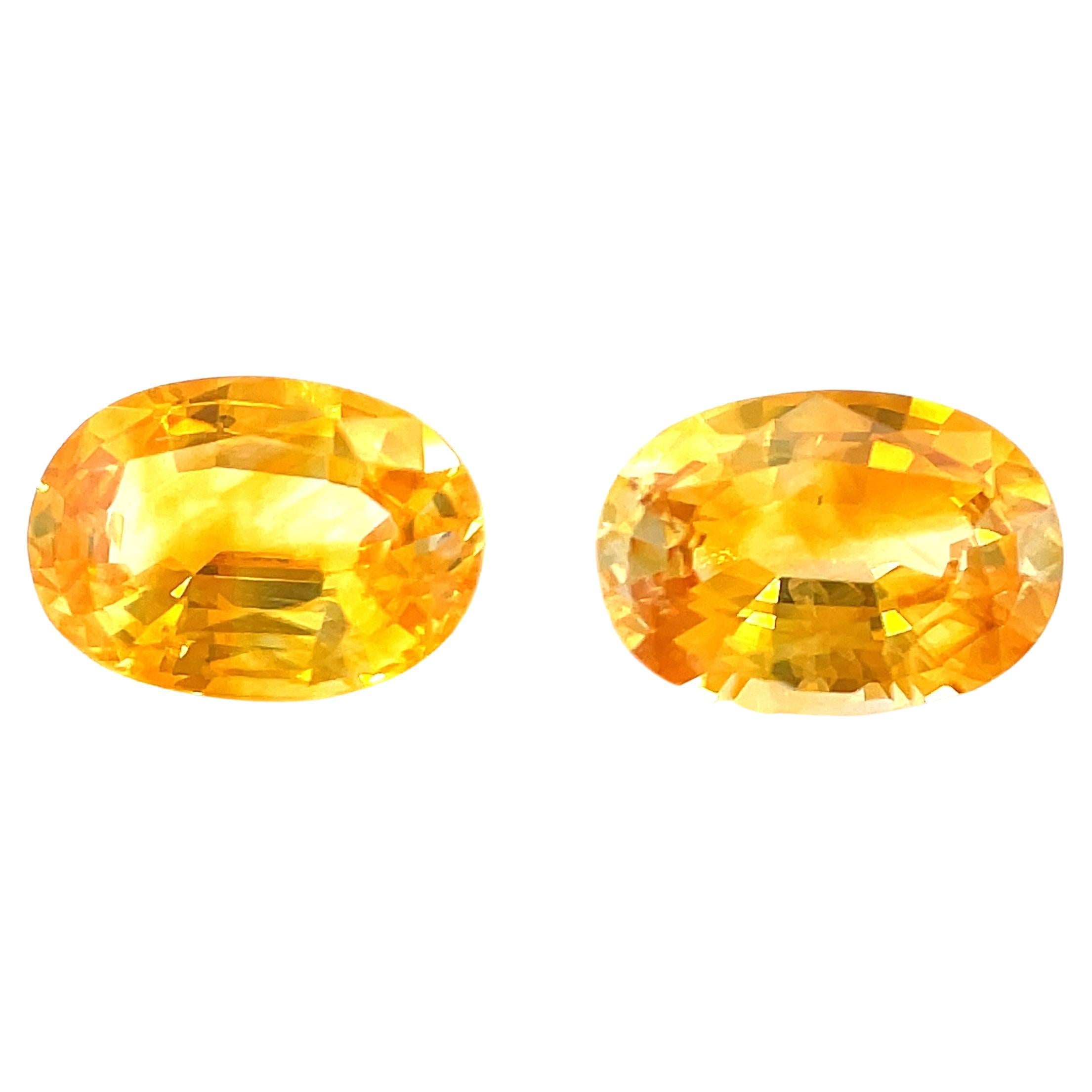 1.92 Carat Total Oval Yellow Sapphire Pair for Earrings, Loose Gemstones