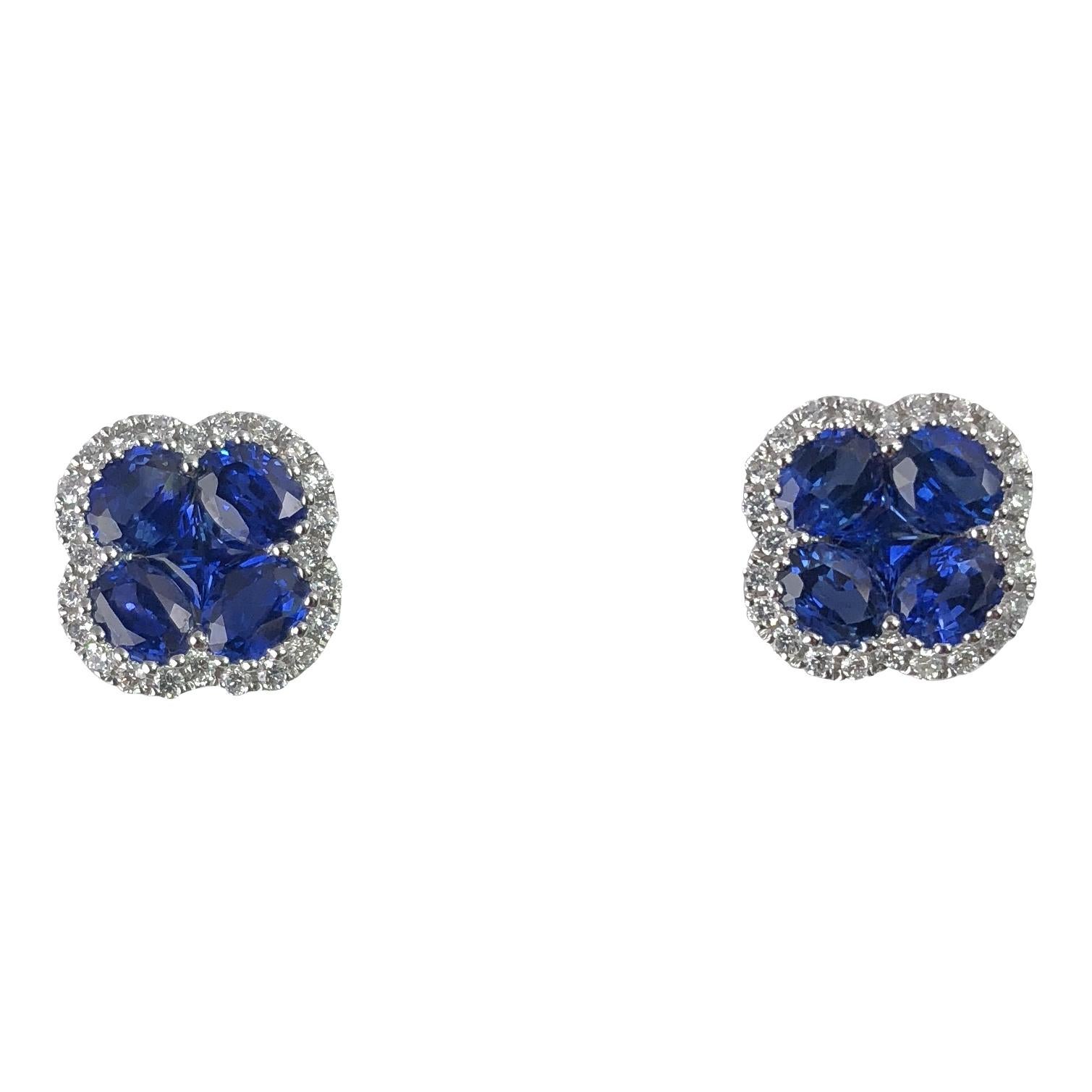 1.92 Carat Vivid Blue Sapphire and 0.23 Carat Diamond Clover Stud Earrings
