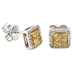 Boucles d'oreilles en or blanc et jaune avec diamants blancs et jaunes de 1,92 carat