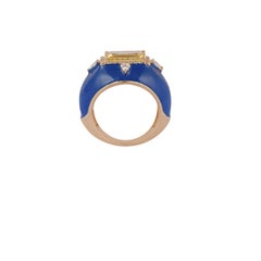 1.92 Carat Yellow Aquamarine and Diamond Ring in 18 Karat Gold with Enamel