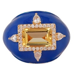 1.92 Carat Yellow Aquamarine and Diamond Ring in 18 Karat Gold with Enamel