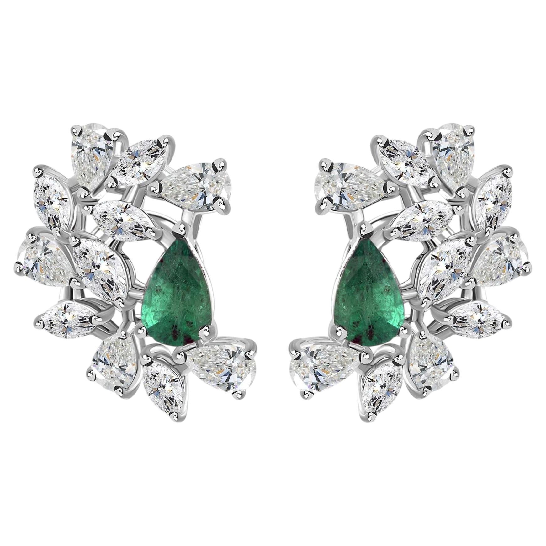 1.92 Carat Zambian Emerald 0.79 Carat SI/H Diamond Earrings 18 Karat White Gold
