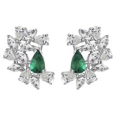 1.92 Carat Zambian Emerald 0.79 Carat SI/H Diamond Earrings 18 Karat White Gold
