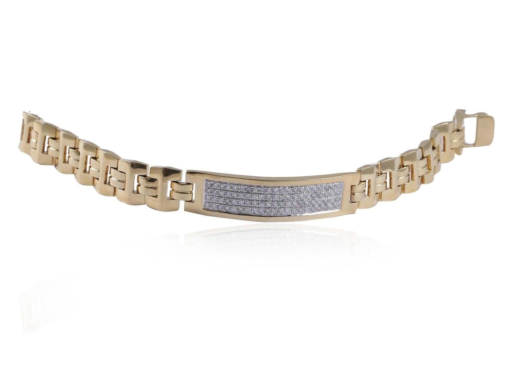 Take home this dazzling and shimmering masterpiece crafted with 1.92 carats of round diamonds in a men's tennis bracelet design. Fashioned from 14K gold, it's an ideal choice for a memorable gift, sure to leave a lasting