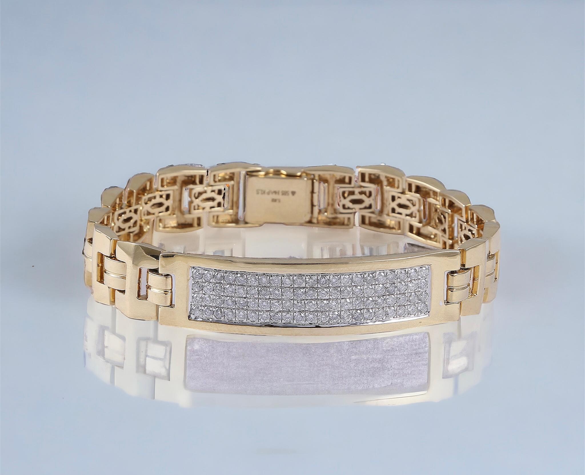 Contemporain Bracelet tennis pour hommes en or jaune 14 carats avec diamants ronds brillants F/VS1 de 1,92 carats en vente