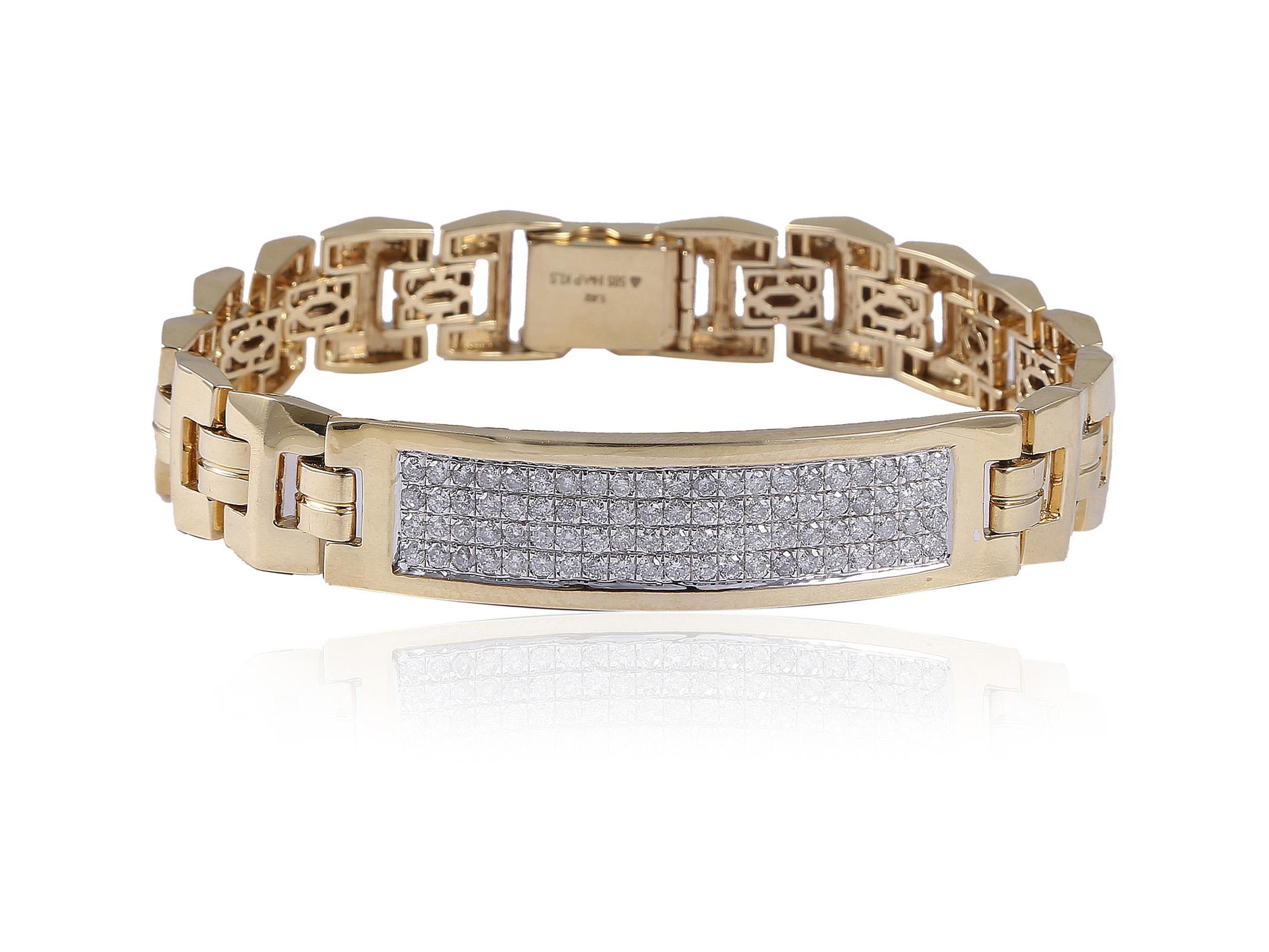 Taille ronde Bracelet tennis pour hommes en or jaune 14 carats avec diamants ronds brillants F/VS1 de 1,92 carats en vente