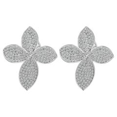 1.92 ct Pave Diamond Floral Cluster Stud Earrings in 14K White Gold For Gift
