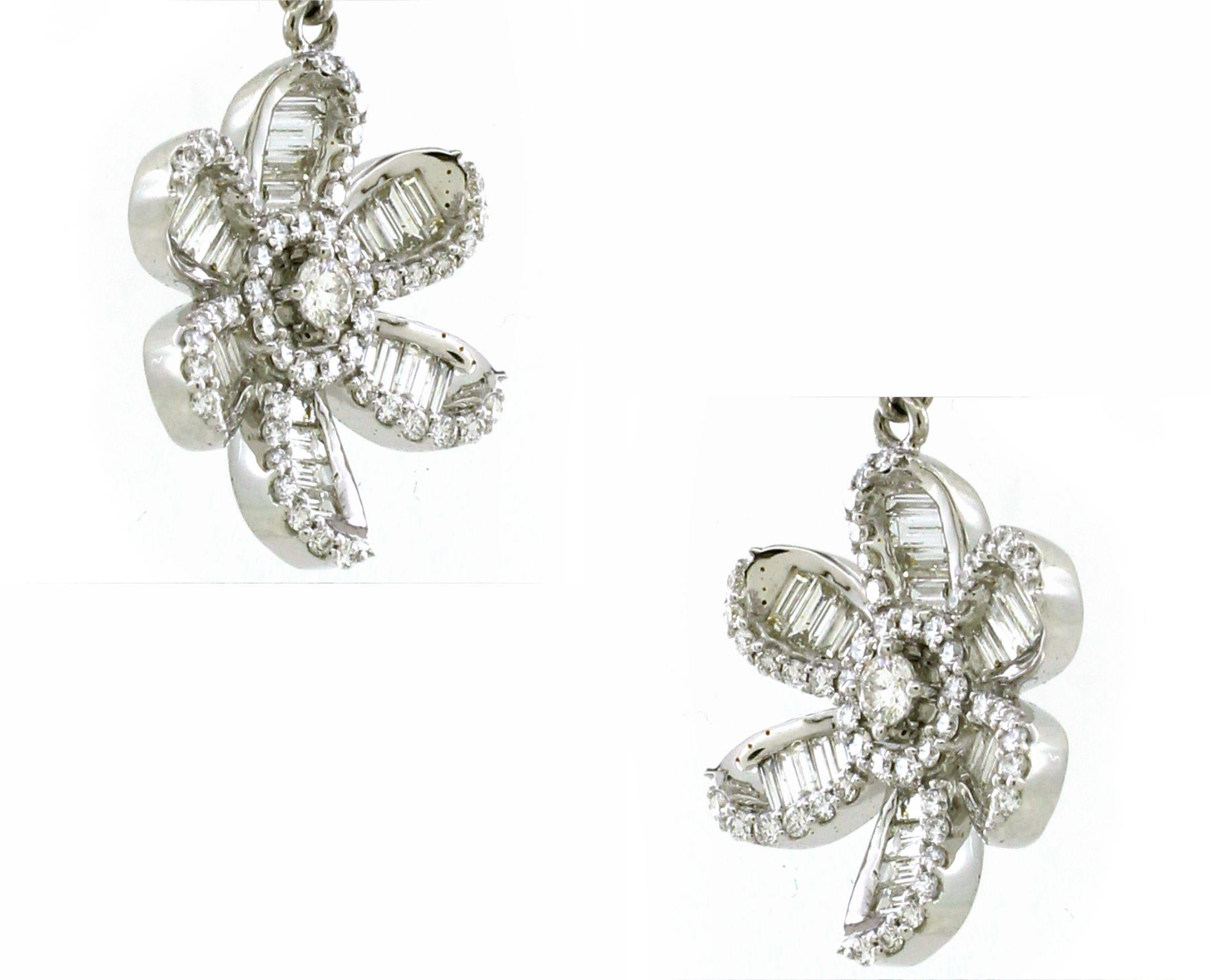 Baguette Cut 1.92 carats of White Diamond Earrings For Sale