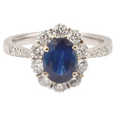 Vintage 1.92 Carats Sapphire Diamonds 18 Carats white Gold Pompadour Ring