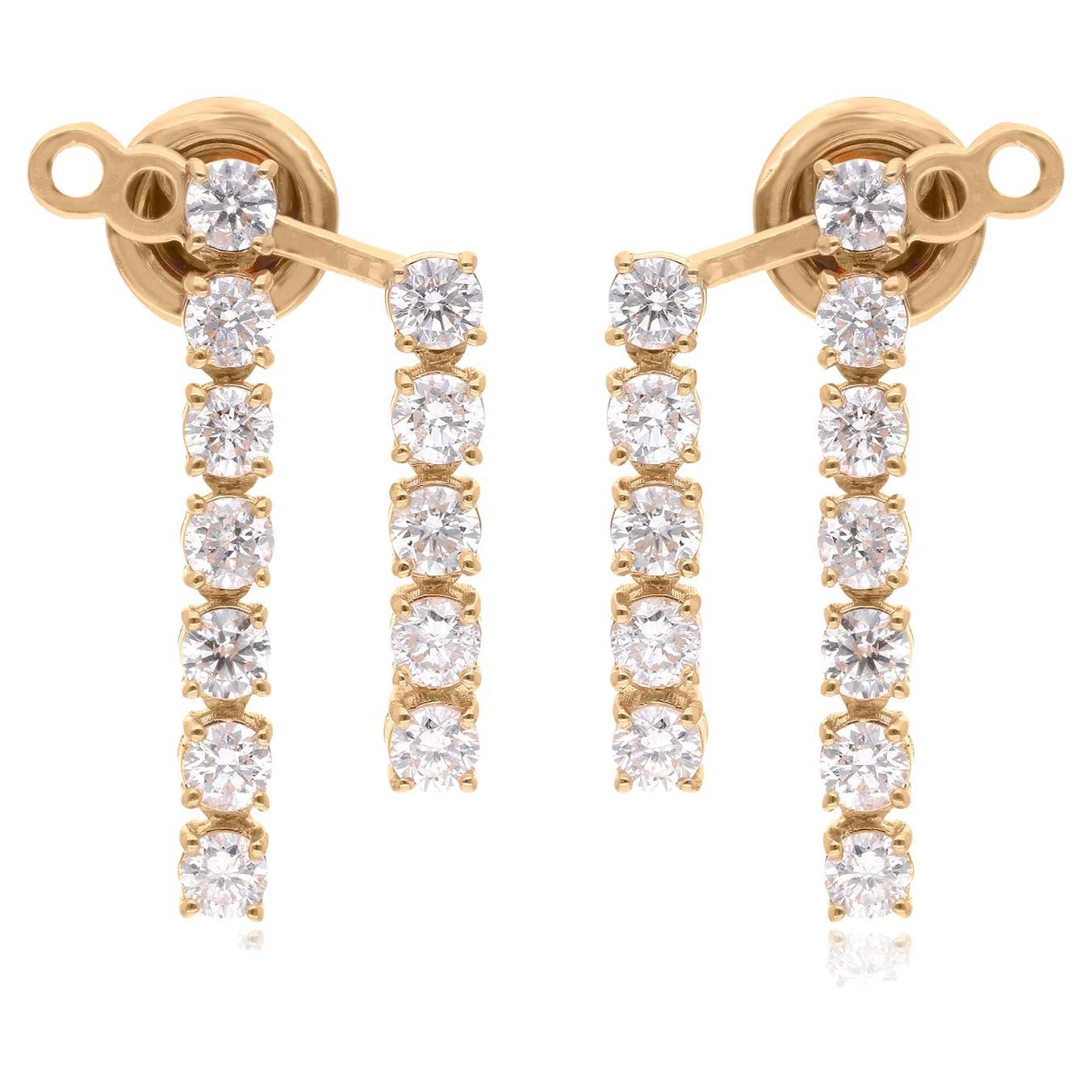 1.92ct Diamond Double Bar Jacket Earrings 18 Karat Yellow Gold Handmade Jewelry