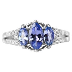 Bague fantaisie en Tanzanite taillée en marquise et en argent massif 925 (8x4) Cadeau de mariage