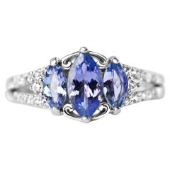 Used 1.92 Ct Tanzanite Ring 925 Sterling Silver Rhodium Plated Bridal Rings