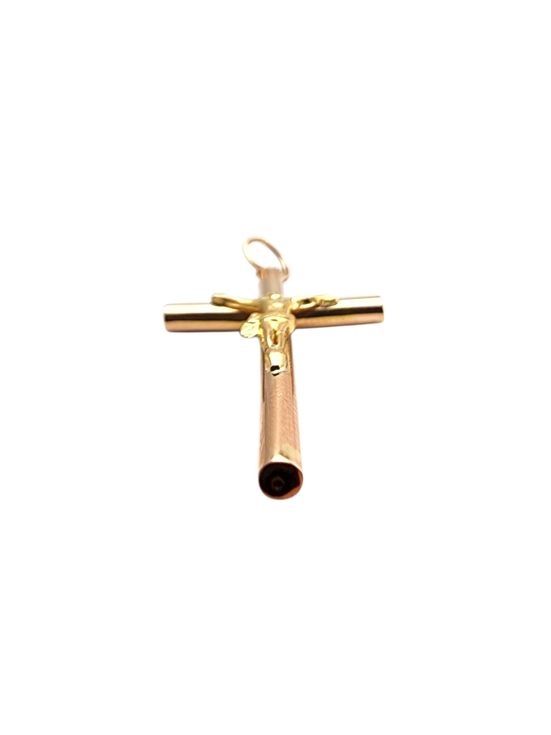 Ciondolo Crocifisso in oro rosa e giallo 19,2 carati #23500 in vendita 1
