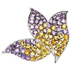 Rosior one-off Diamond, Amethyst and Citrine Topaz Brooch set in White Gold