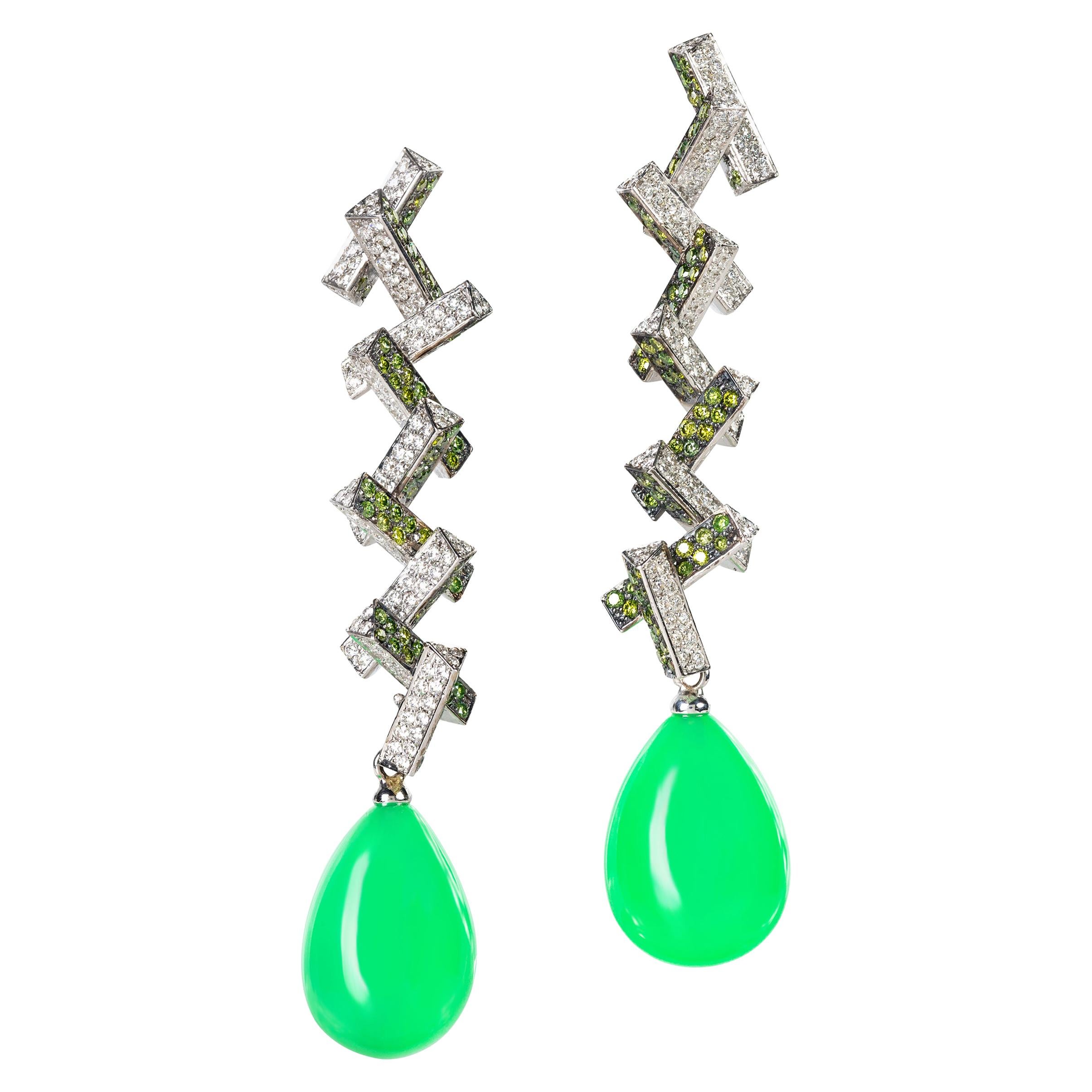 Rosior one-off "Detachable" Opal and Diamond Drop Earrings set in White Gold