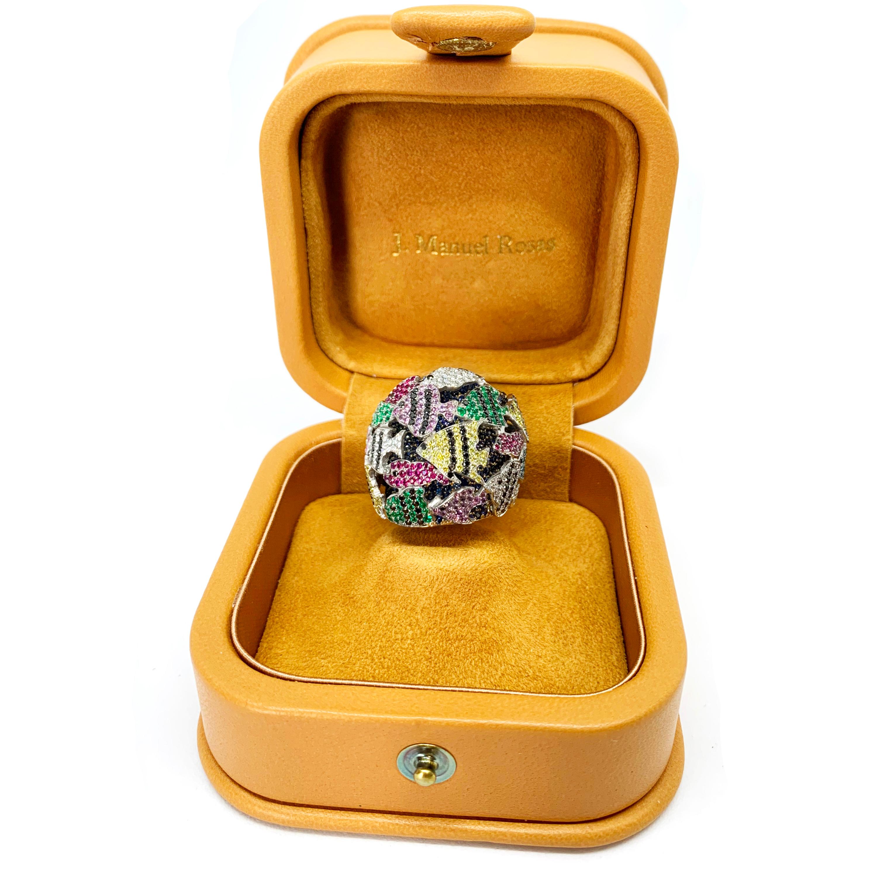 Contemporary Rosior one-off Multi-Color Gemstone Cocktail Ring set in White and Yellow Gold For Sale