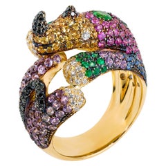 Multi-Color Gemstone and Yellow Gold "Baby Rhino" Cocktail Ring