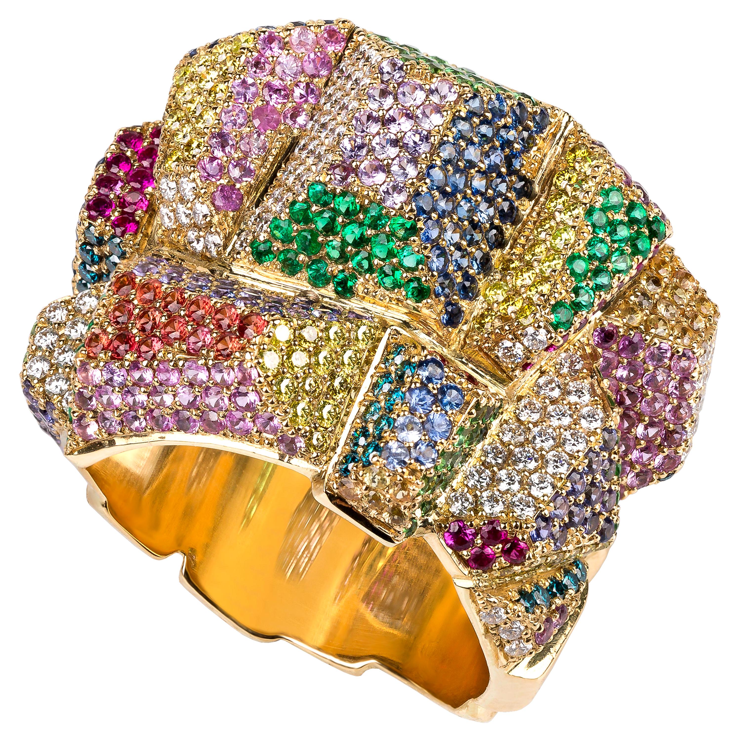 Rosior one-off Multicolor Gemstone Cocktail Ring set in Yellow Gold