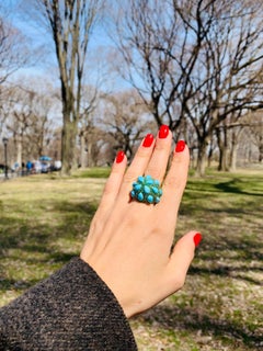 Rosior Pear Cut Turquoise and Emerald Cocktail Ring in Yellow Gold