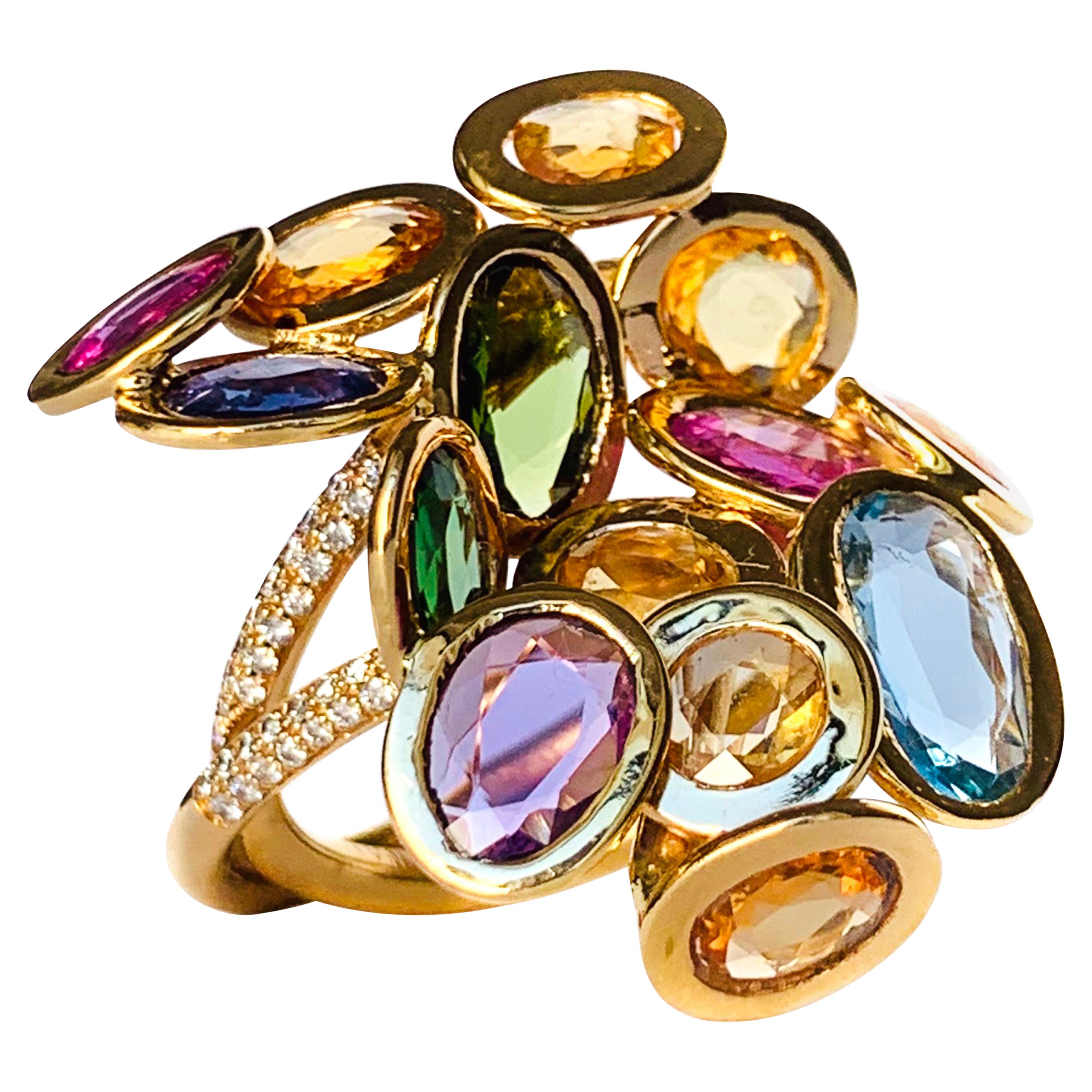 19.2 Karat Yellow Gold and Rose Cut Sapphire Contemporary Ring