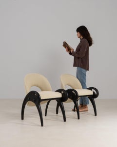 1920-1929 Europe Warm Ivory Boucle Pair Of Sculptural Lounge Chairs