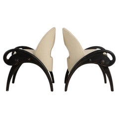 1920-1929 Europe Warm Ivory Boucle Pair Of Sculptural Lounge Chairs