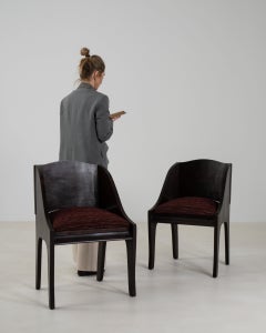 1920-1929 France Deep Espresso Brown Pair Of Leather Barrel-Back Chairs
