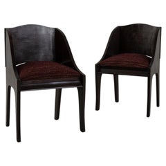 1920-1929 France Deep Espresso Brown Pair Of Leather Barrel-Back Chairs