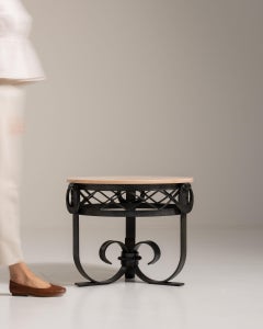 1920-1929 France Warm White Marble Wrought Iron Scroll-Base Table