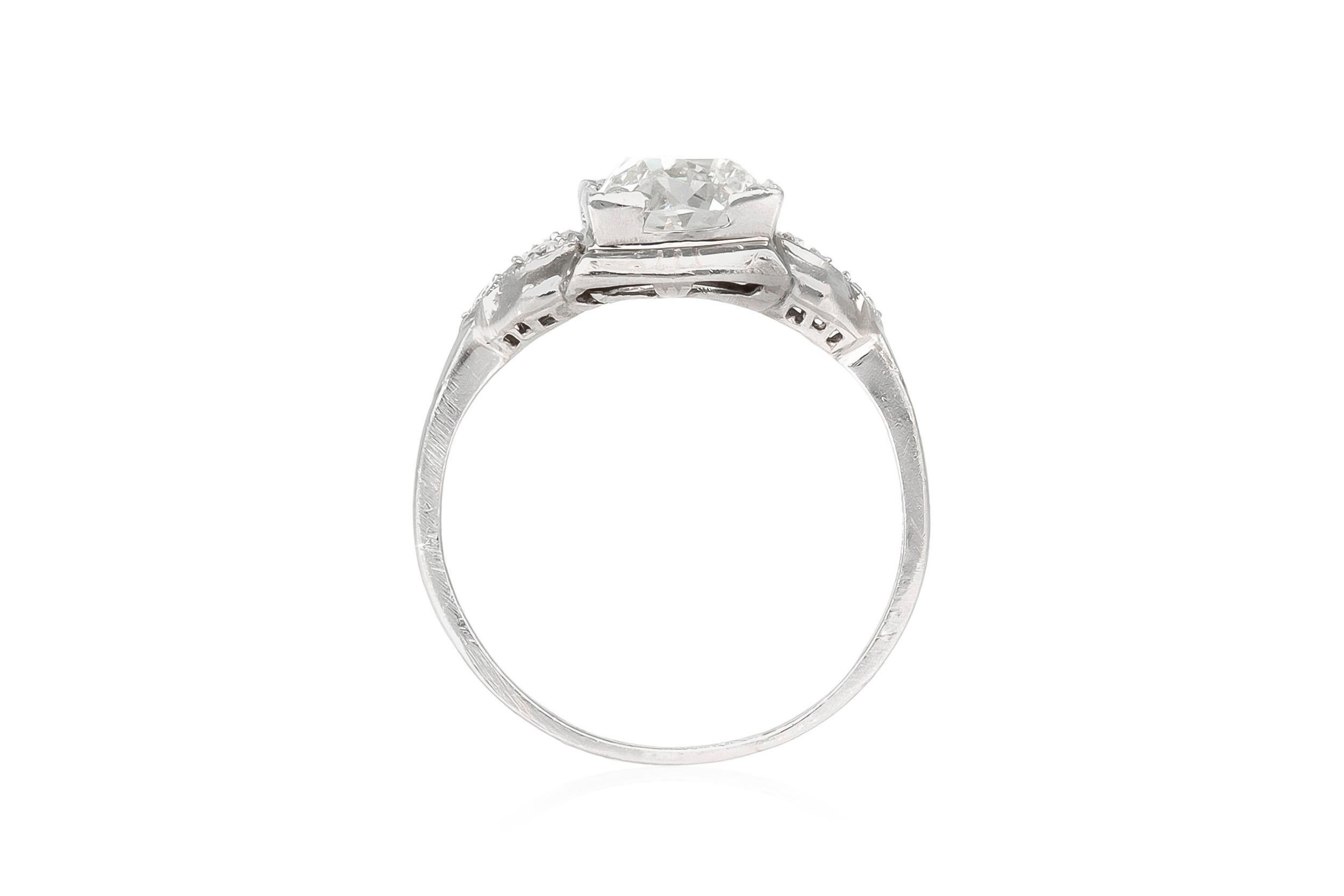 The beatiful ring is finely crafted in platinum with platinum with center diamond weighing approximately total of 1.74 carat and around diamonds weighing approximately total of 0.15 carat.
Circa 1920-1930
Easy to resize