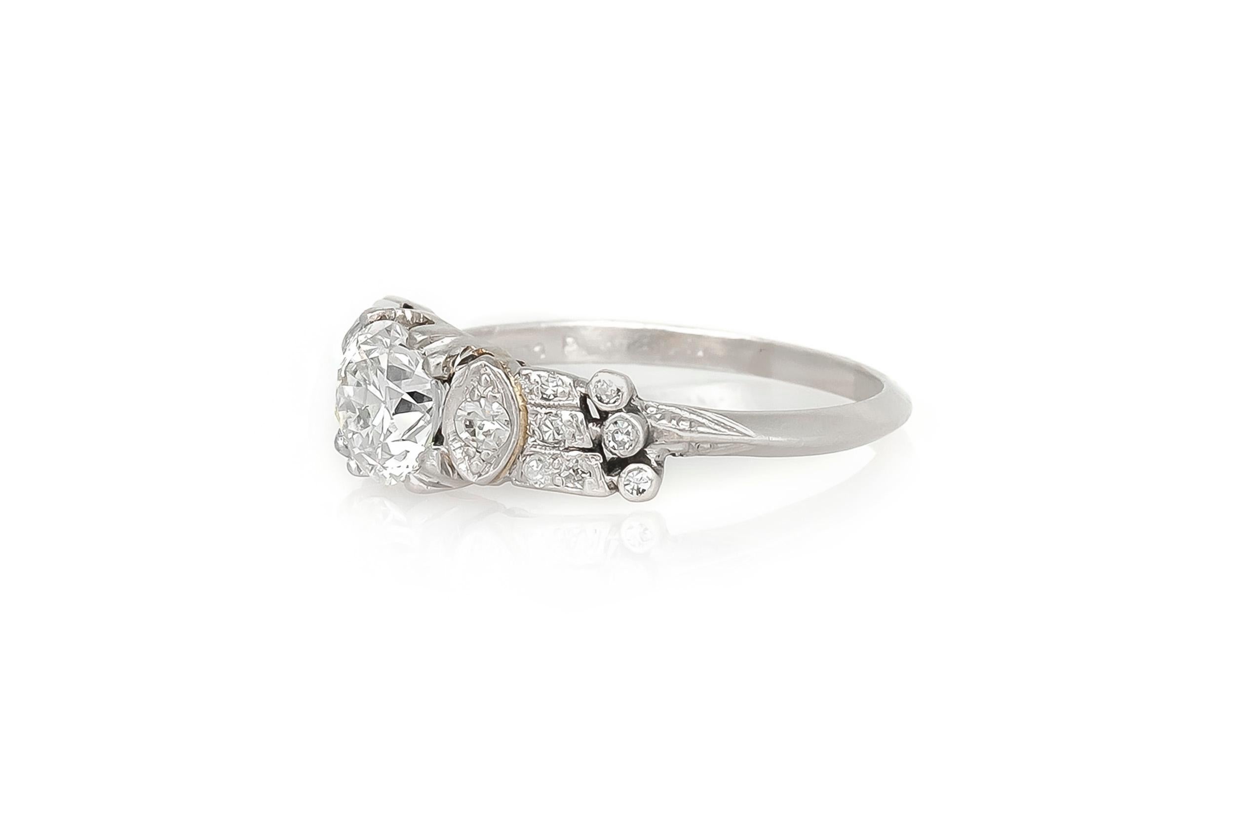 Women's or Men's 1920s-1930s Platinum with 1.00 Carat Round Engagement Ring For Sale