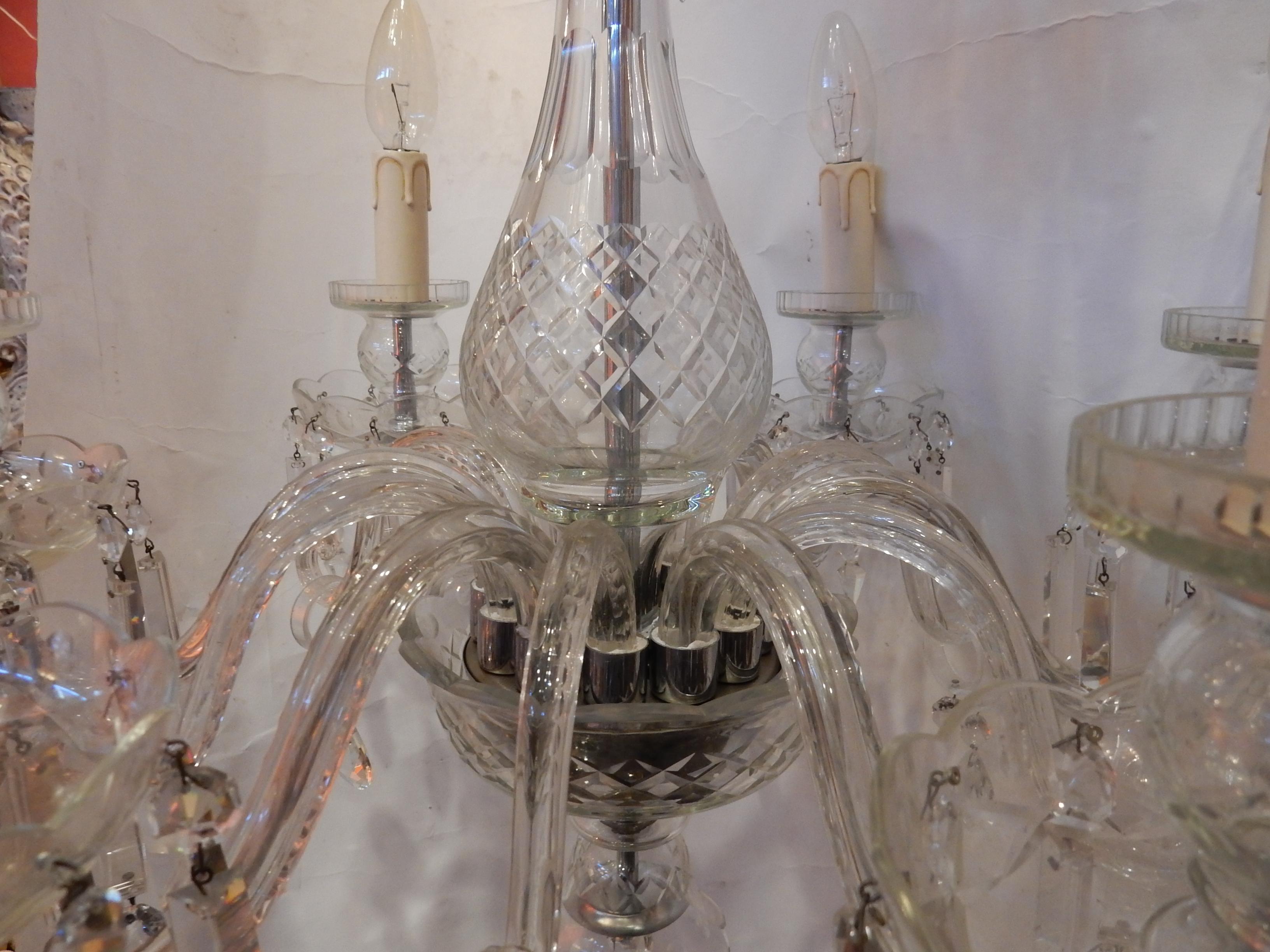 1920-1940 Bohémian or Baccarat Crystal Chandelier 6 Arms For Sale 2
