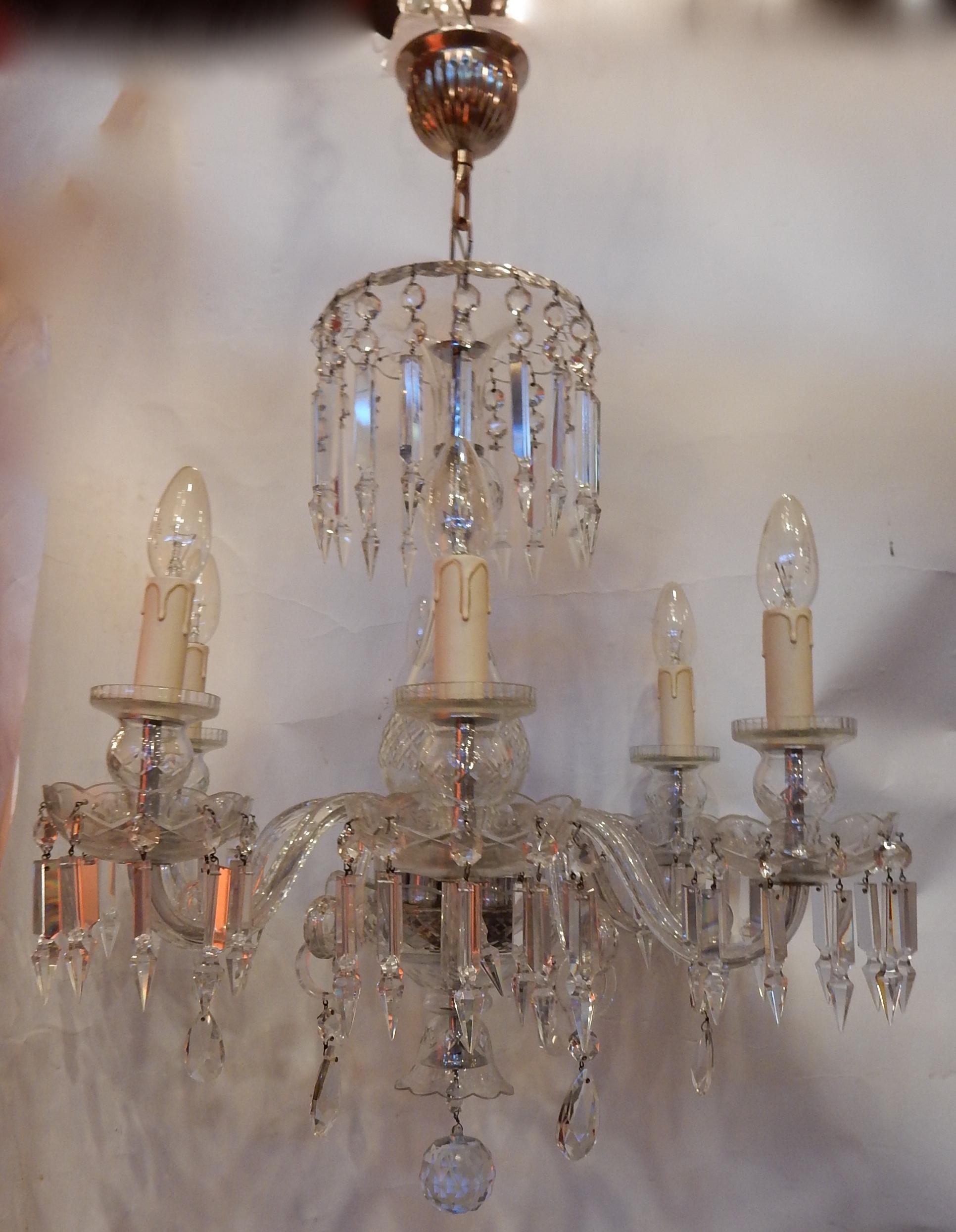 Napoléon III 1920-1940 Lustre à 6 bras en cristal de Bohême ou Baccarat en vente