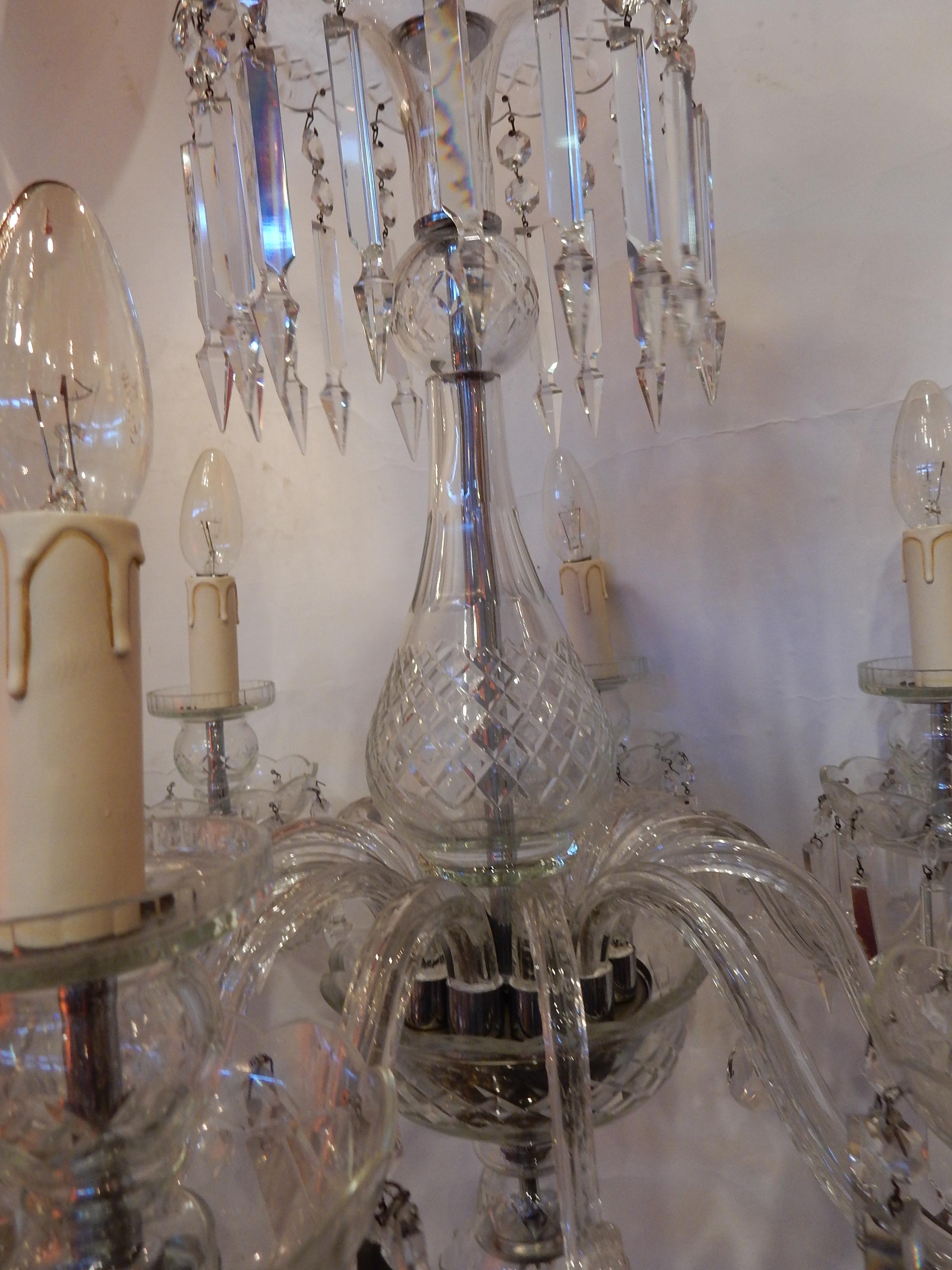 1920-1940 Lustre à 6 bras en cristal de Bohême ou Baccarat Bon état - En vente à Paris, FR